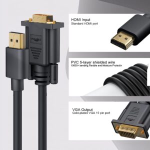 HDMI to VGA Cable Adapter, Gold-Plated, 6 Feet Male to MaleCord for Computer, Desktop, Laptop, PC, Monitor, Projector, HDTV, and More (NOT Bidirectional) -1.83M