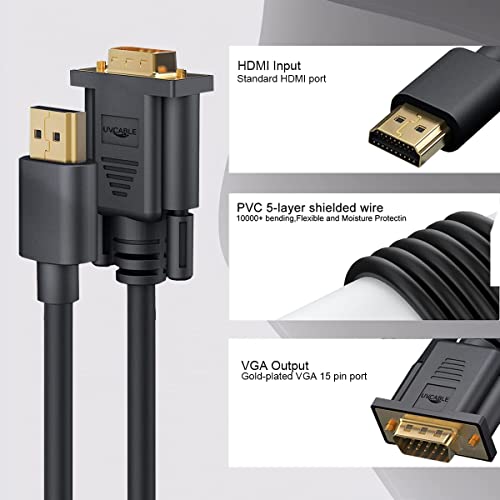HDMI to VGA Cable 6 Ft, 20-Pack Gold-Plated Computer HDMI to VGA Monitor Cord Male to Male for Computer, Desktop, Laptop, PC, Monitor, Projector, HDTV (NOT Bidirectional)-Black