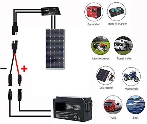 Solar Panel Connector Cable, Dafensoy 10AWG SAE to Male & Female Solar Panel Connector Adapter with SAE Polarity Reverse Adapter for RV Solar Panel DC Power Battery Charger 2Ft/60cm