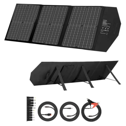 RoRood Portable Solar Panel, 60W Foldable Solar Panels 18V 22% Higher Efficiency Solar Charger IPX3 Waterproof Solar Panel Kit with USB, DC Output, 10 Connectors for Most Power Stations, Camping,RV