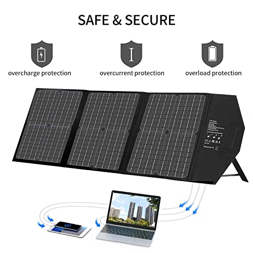 RoRood Portable Solar Panel, 60W Foldable Solar Panels 18V 22% Higher Efficiency Solar Charger IPX3 Waterproof Solar Panel Kit with USB, DC Output, 10 Connectors for Most Power Stations, Camping,RV