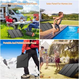 RoRood Portable Solar Panel, 60W Foldable Solar Panels 18V 22% Higher Efficiency Solar Charger IPX3 Waterproof Solar Panel Kit with USB, DC Output, 10 Connectors for Most Power Stations, Camping,RV