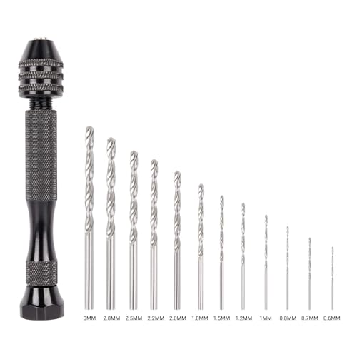 QEZEZA Hand Drill Micro Mini Drill Bits Set of 12 Pcs hand drill manual for jewelry drill, Assembling, Model Making, DIY Woodworking