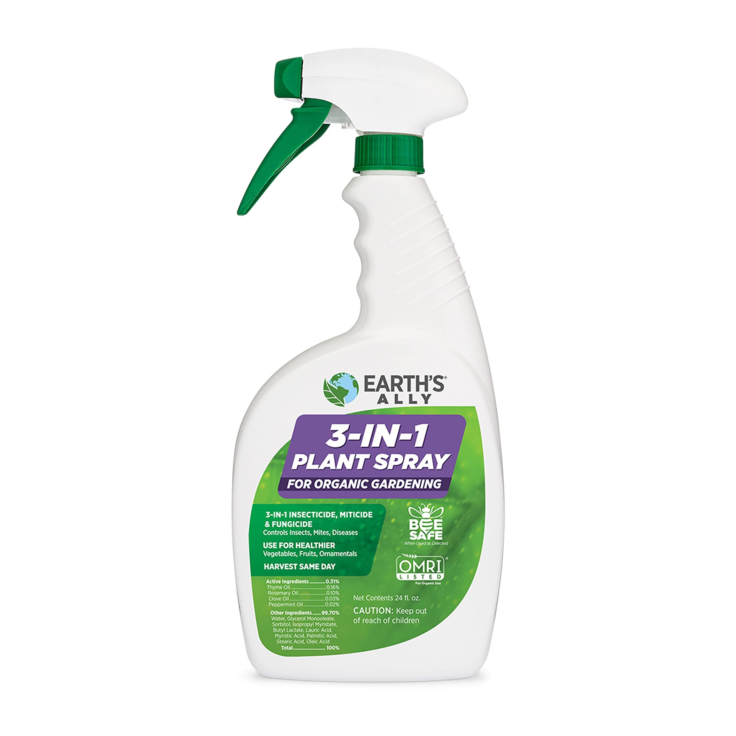 Earth's Ally 3-in-1 Plant Spray | Insecticide, Fungicide & Spider Mite Control, Use on Indoor Houseplants and Outdoor Plants, Gardens & Trees - Insect & Pest Repellent & Antifungal Treatment, 24oz