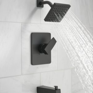 Delta Faucet Modern 14 Series Matte Black Shower Faucet, Tub and Shower Trim Kit with Single-Spray Touch-Clean Black Shower Head, Matte Black T14467-BL-PP (Valve Not Included)