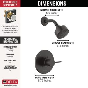 Delta Faucet Modern 14 Series Matte Black Shower Faucet, Delta Shower Trim Kit with Single-Spray Touch-Clean Black Shower Head, Matte Black T14259-BL-PP (Valve Not Included)