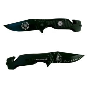 firefighter black stealth elite folding tactical knife - fireman rescue knife - first responder gift - service disabled veteran owned small business