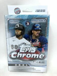 2021 topps chrome baseball factory sealed hanger box 5 packs of 4 cards, total of 20 cards chase rookie cards of an amazing rookie class such as ke-bryan hayes, jake cronenworth, zach mckinstry, estevan florial, shane mcclanahan, mickey moniak, jazz chish