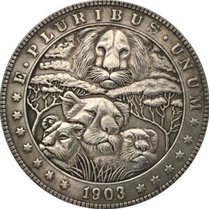 the king lion family collection coin, us copy antique morgan hobo coin commemorative badge toy,protective case included