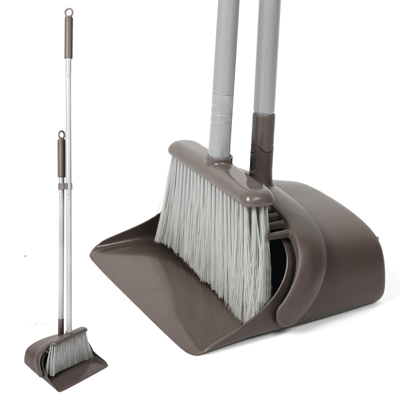 Jekayla 54" Long Handled Broom and Dustpan Set - Perfect Dust Pan and Brush Combo for Efficient Cleaning, Brown