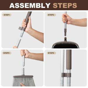 Jekayla 54" Long Handled Broom and Dustpan Set - Perfect Dust Pan and Brush Combo for Efficient Cleaning, Brown