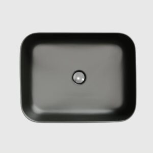 ELLAI Bathroom Vessel Sink Rectangle Bathroom Sink Bowl Above Counter Porcelain Ceramic Top Mount Rectanglar Sink Countertop Vanity Art Basin for Bathroom 19.7"x15.2"x5.4” Matte Black