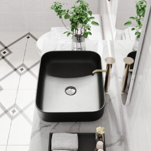 ELLAI Bathroom Vessel Sink Rectangle Bathroom Sink Bowl Above Counter Porcelain Ceramic Top Mount Rectanglar Sink Countertop Vanity Art Basin for Bathroom 19.7"x15.2"x5.4” Matte Black