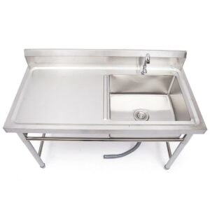 Outdoor Sink Stainless Steel Freestanding,Commercial Sink Single Bowl Restaurant Kitchen Sink with Drainboard,Kitchen Prep & Utility Sink for Indoor Outdoor Home Garage Laundry Room 47inch