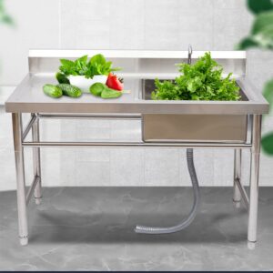 Outdoor Sink Stainless Steel Freestanding,Commercial Sink Single Bowl Restaurant Kitchen Sink with Drainboard,Kitchen Prep & Utility Sink for Indoor Outdoor Home Garage Laundry Room 47inch