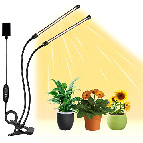 JINHONGTO Plant Light for Indoor Plants, 3000k/5000k/660nm Full Spectrum Clip On Grow Light, 3 Light Modes & 10 Dimming Levels with Timer Function, Plant Growing Lamp