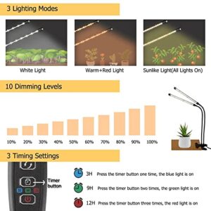 JINHONGTO Plant Light for Indoor Plants, 3000k/5000k/660nm Full Spectrum Clip On Grow Light, 3 Light Modes & 10 Dimming Levels with Timer Function, Plant Growing Lamp