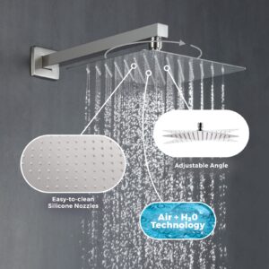 VANFOXLE 10 Inches Bathroom Luxury Rain Mixer Shower Combo Set Wall Mounted Rainfall Shower Head System Brushed Nickel Finish Shower Faucet Rough-In