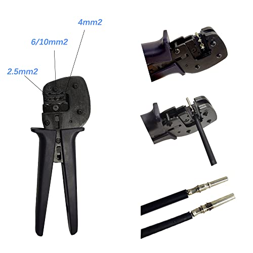 Solar Panel Connector Crimper ToolKit for 14/12/10 AWG Solid Copper Pins, Crimping and Stripping Tools, Spanner Bag for Solar Installation