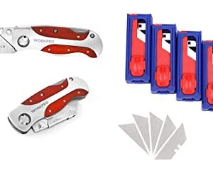 WORKPRO Quick-Change Utility Knife and Utility Knife Blades with 50-pack Heavy Duty Box Cutter Blades