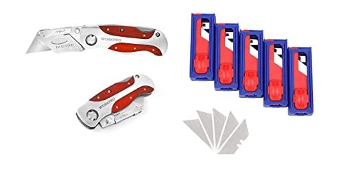 WORKPRO Quick-Change Utility Knife and Utility Knife Blades with 50-pack Heavy Duty Box Cutter Blades