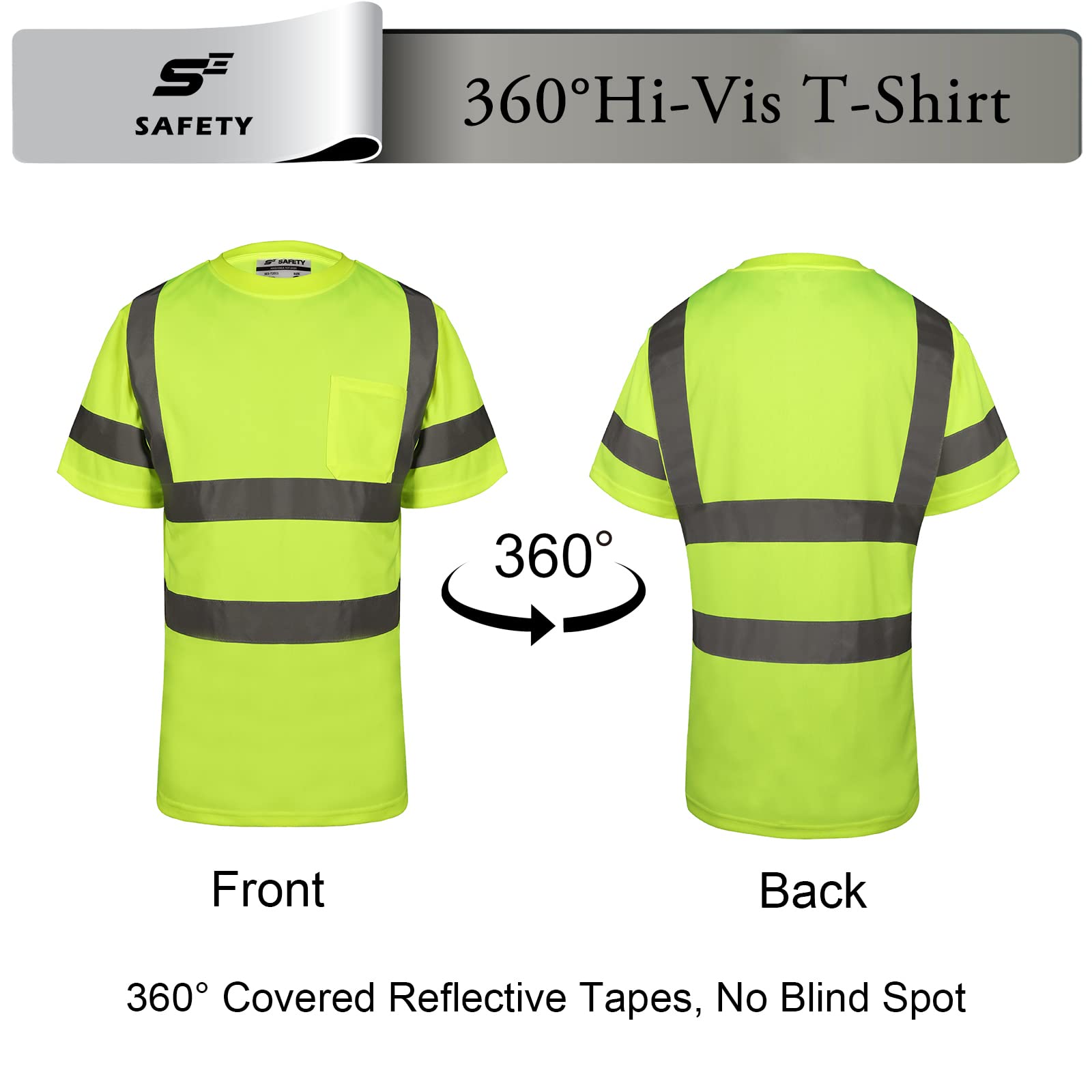 Hi Vis T Shirt Class 3 High Visibility Shirts for Men Safety Shirts with Reflective Strips and Pocket Breathable Construction Work Mesh Short Sleeve Yellow XL