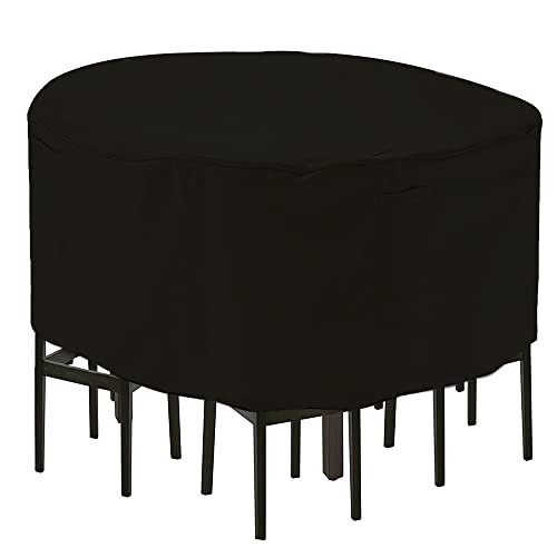 ‎Izzybang 94 Inch Tall Round Patio Bar Height Table and Chair Set Cover Heavy Duty Waterproof High Outdoor Table Chair Set Covers, 94inch Diameter x 45inch H, Black (IZ-001-B)