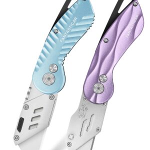 FantastiCAR Fancy Folding Utility Knife Box Cutter Set with Extra Blades (Blue and Purple), Metal Handle