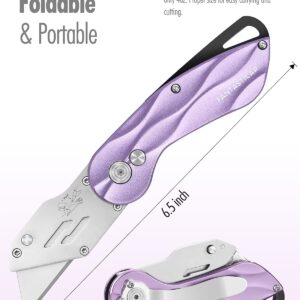 FantastiCAR Fancy Folding Utility Knife Box Cutter Set with Extra Blades (Blue and Purple), Metal Handle