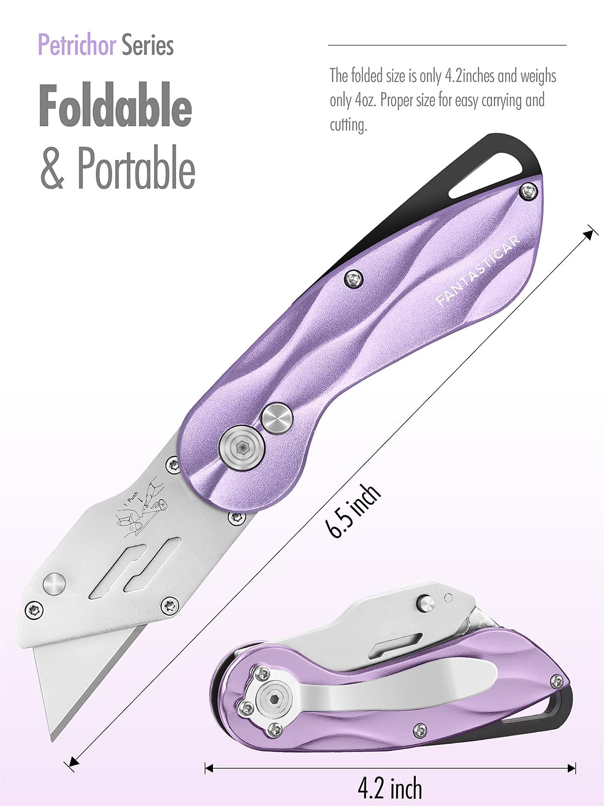 FantastiCAR Fancy Folding Utility Knife Box Cutter Set with Extra Blades (Blue and Purple), Metal Handle