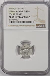 collectible coin canada 1990 $30 platinum ngc proof 69uc polar bear.0.1oz platinum. wildlife series ng1237