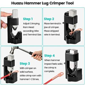 Hammer Lug Crimper Tool, Huazu Hammer Crimper Wire Terminal Crimper for Crimps Battery and Welding Cables 8 AWG to 2/0 Wire Gauge