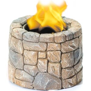 WEYLAND Tabletop Fire Pit Bowl - Table Top Firepit Balcony Decor and Smores Maker - Small Indoor, Outdoor and Personal Portable Fireplace for Patio Using Rubbing Alcohol Fuel - Stone Design