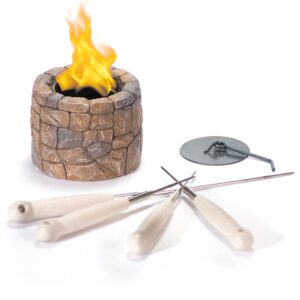 WEYLAND Tabletop Fire Pit Bowl - Table Top Firepit Balcony Decor and Smores Maker - Small Indoor, Outdoor and Personal Portable Fireplace for Patio Using Rubbing Alcohol Fuel - Stone Design