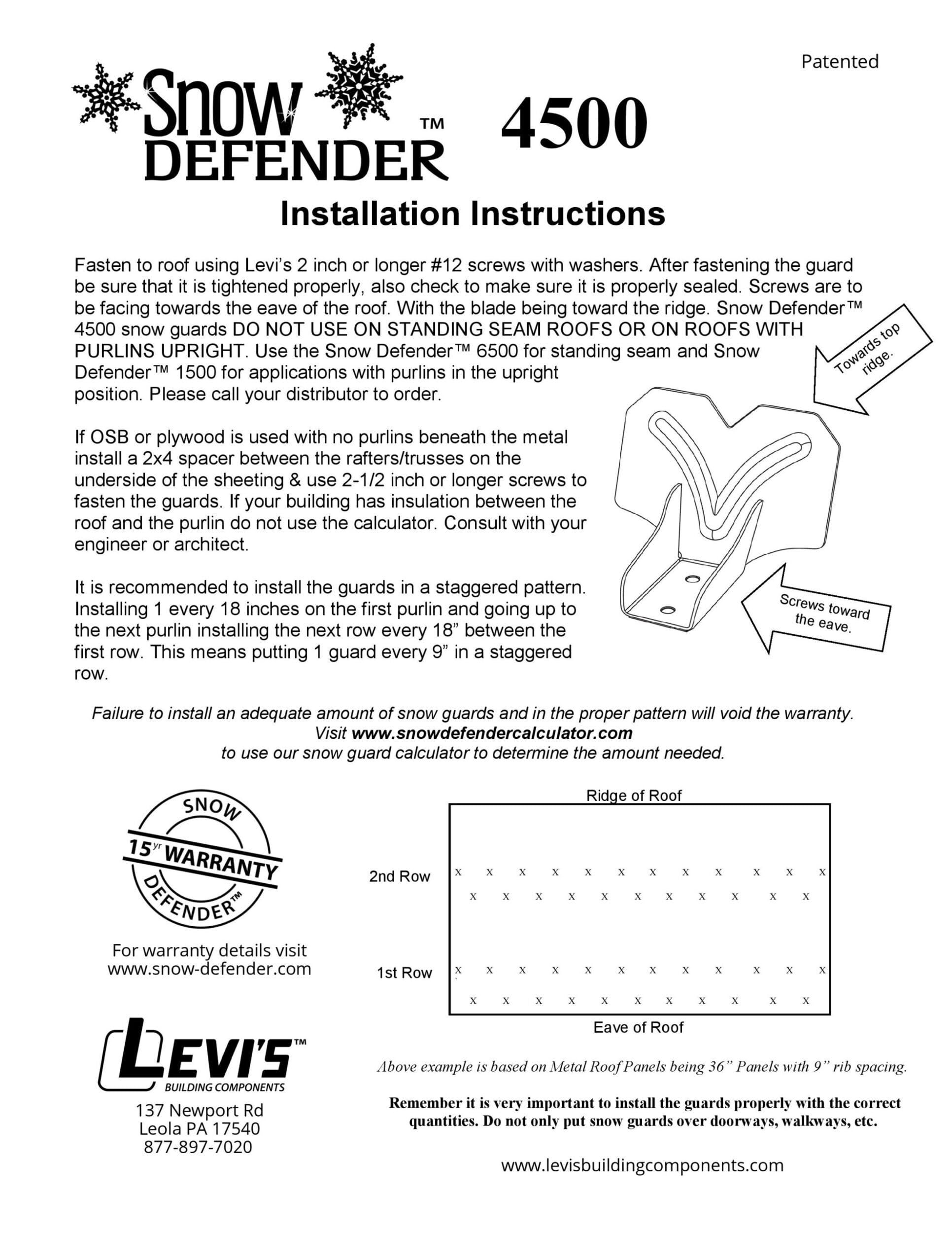 Snow Defender 4500-Stainless Steel Snow Guard Mill Finish (Bare Stainless Steel)