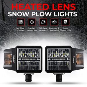 Abrams Snow Plow Lights Anti Freeze/Anti Icing Function LED Combination Pedestal HeadLight Kit - Heated Lens Heavy-Duty ATV Snow Plow Truck Snowplow Road Side Safety Universal Snow Thrower Accessory