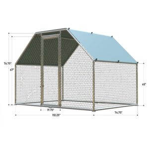 1.26’’ Large Metal Chicken Coop Run Walk in, Chicken Run Pen for Chickens, Outdoor Chicken Runs Coops Dog Kennel, Flat Roofed Chicken Runs for Yard with Anti-Ultraviolet Cover (9.2’L x6.2’W x6.4’H)