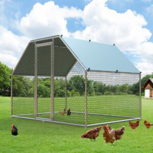 1.26’’ Large Metal Chicken Coop Run Walk in, Chicken Run Pen for Chickens, Outdoor Chicken Runs Coops Dog Kennel, Flat Roofed Chicken Runs for Yard with Anti-Ultraviolet Cover (9.2’L x6.2’W x6.4’H)