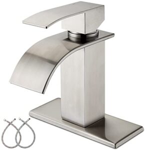 waterfall bathroom faucet - brushed nickel bathroom sink faucet, single handle washbasin faucet, 1 or 3 hole deck mount mixer faucet, stainless steel lavatory tap