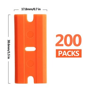 Zorveiio 200 Pcs Plastic Razor Blades Plastic Scraper Blades Double Edge Razor Blade for Removing Labels Stickers Gasket Decals on Glass Car Window - Orange