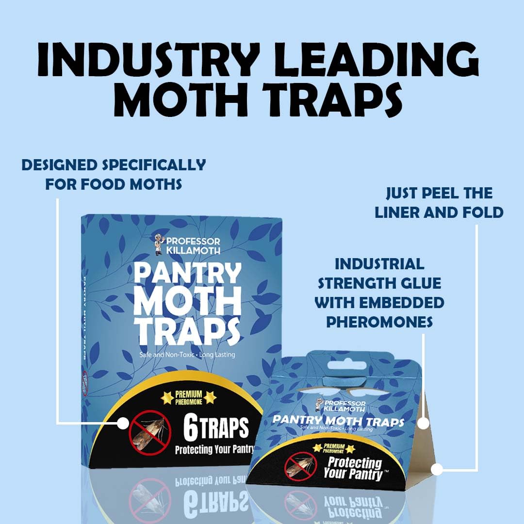 Professor Killamoth Pantry Moth Traps 6 Pack | New Blue Design | Child and Pet Safe | Premium Attractant