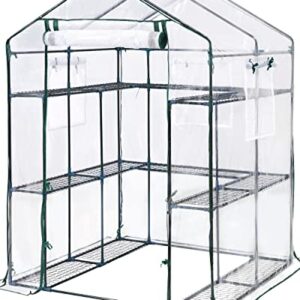 KING BIRD Upgraded Walk-in Greenhouse for Outdoors, Thickened PE Cover & Heavy Duty Powder-Coated Steel, w/ Zippered Mesh Door & Screen Windows, 14 Sturdy Shelves for Garden, 4.7 x 4.7 x 6.4 FT, Clear