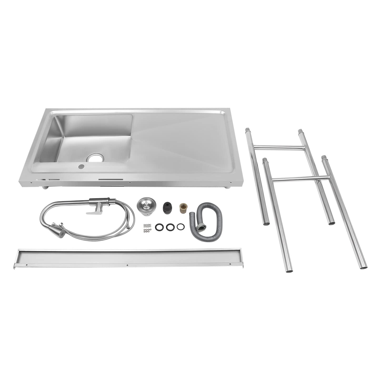 Free Standing Stainless Steel Sink Single Bowl Commercial Restaurant Kitchen Sink Set Prep & Utility Sink w/Faucet & Drainboard, Washing Hand Basin for Indoor Outdoor, 47.2" x 23.6" x 31.5"