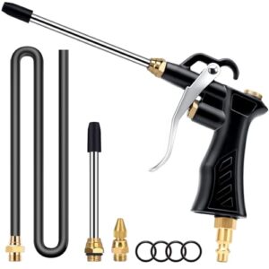 industrial air blow gun with brass adjustable air nozzle, pneumatic air blower gun with 2 pcs steel air flow extensions and universal blow hose, air compressor accessory tool dedusting air gun