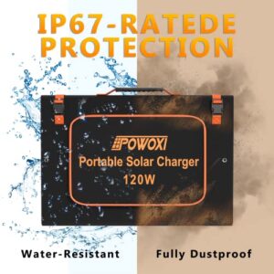 POWOXI 120W Portable Solar Panel for Power Station, IP65 Waterproof Foldable 5V-20V DC Output, with Adjustable Kickstand, Solar Charger with USB 3.0 Outputs for Phone Outdoor Camping RV