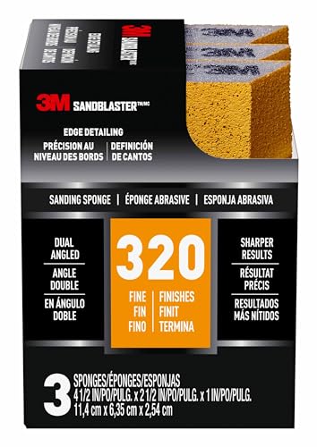 3M SandBlaster Dual Angle Sanding Sponge Gold, 4.5 in. x 2.5 in. x 1 in., 320 Grit, 3/Pack