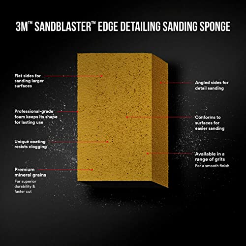 3M SandBlaster Dual Angle Sanding Sponge Gold, 4.5 in. x 2.5 in. x 1 in., 320 Grit, 3/Pack