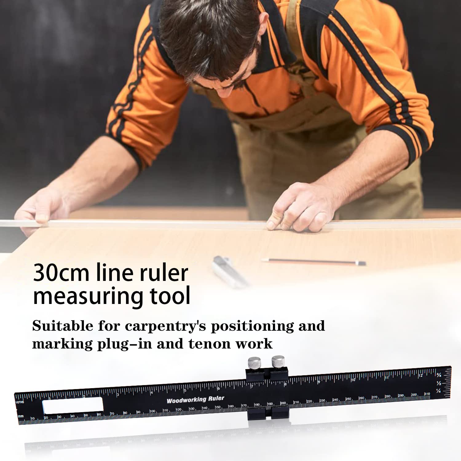 Precision Pocket Ruler 12 Inches Woodworking Scribing Ruler Professional T Track Ruler Marking Measuring Ruler Inch/Metric Ruler Metal Ruler Kit