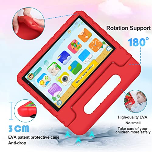 YESTEL 2023 Kids Tablet 8" Tablet for Kids Android 11 HD Toddler Tablets, Pre-Installed Parental Control, 2GB RAM 32GB ROM 128GB Extended Memory, Quad-Core, 3600mAh, WiFi, GMS, Kid-Proof Case—Red