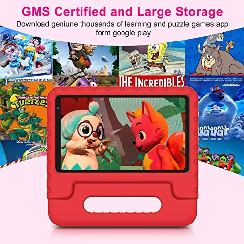 YESTEL 2023 Kids Tablet 8" Tablet for Kids Android 11 HD Toddler Tablets, Pre-Installed Parental Control, 2GB RAM 32GB ROM 128GB Extended Memory, Quad-Core, 3600mAh, WiFi, GMS, Kid-Proof Case—Red